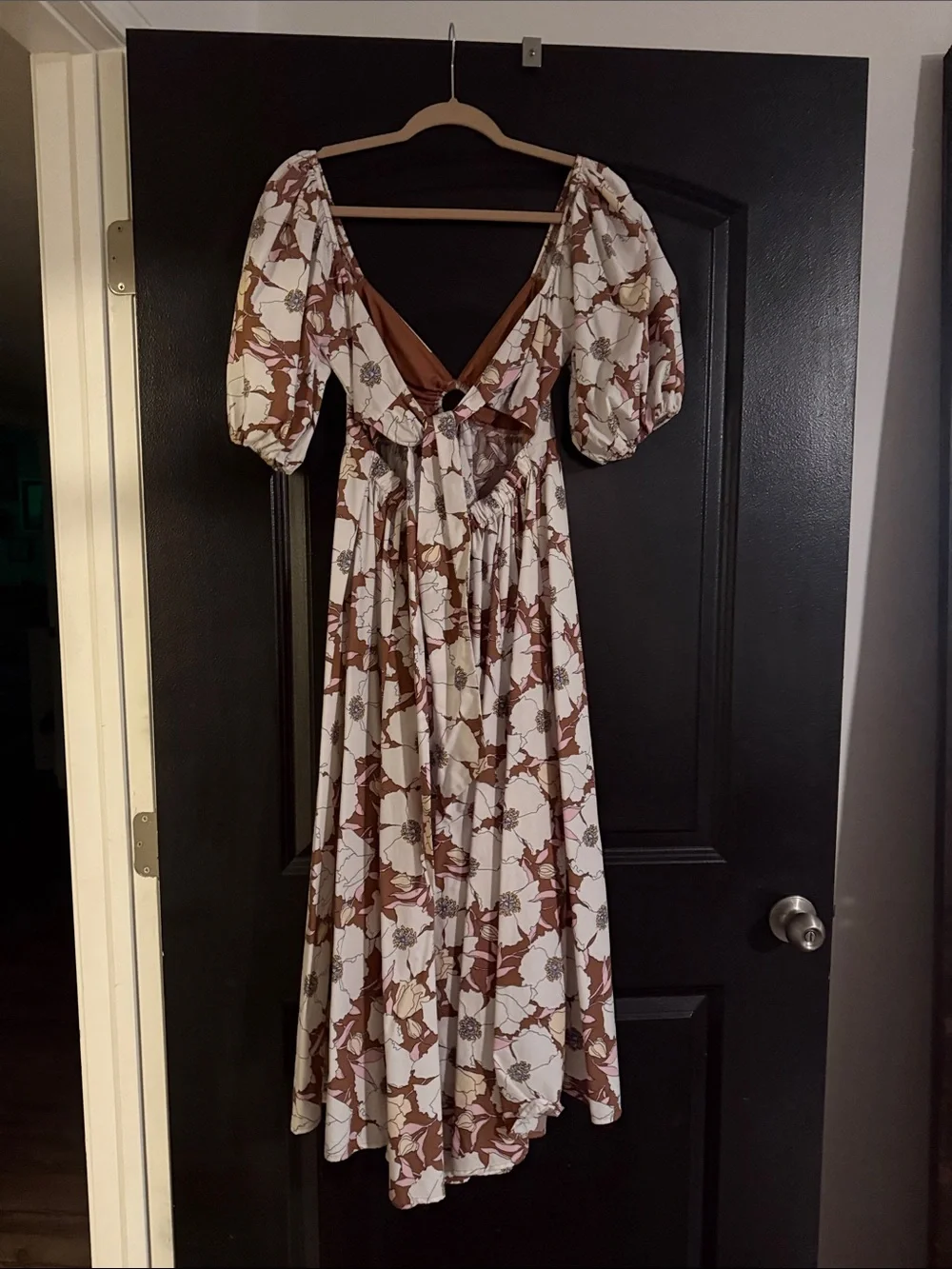 Abercrombie & Fitch Cream Floral Maxi Dress with Brown and Pink Accents